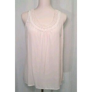 Halogen 100% Silk Sleeveless Top Blouse Ruffled Scoop Neck Size M Cream/Lt Beige